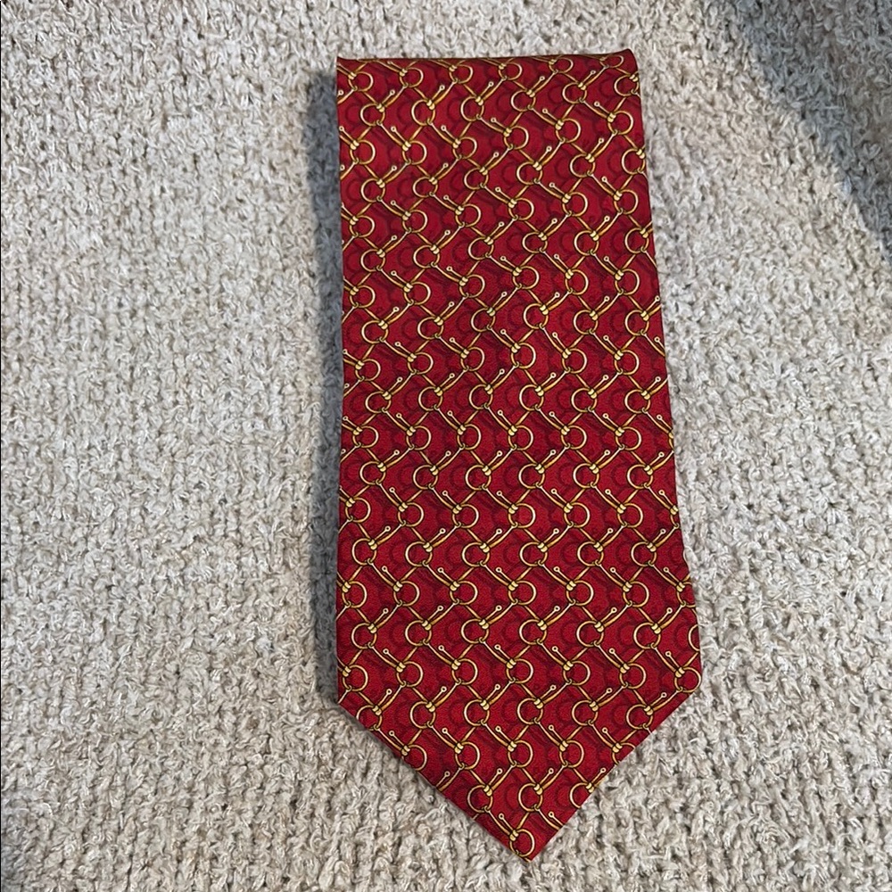 Sophisticated Red and Gold Geometric Silk Tie